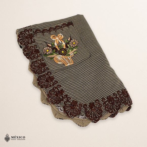 Brown Mexican Embroidered Smock Apron – Floral Traditional Design for Women - Picture 6 of 8